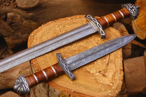 Juego de Espadas de Acero Damasco Vikingas Hechas a Mano 38" y 17" | Regalo para Él - Imagen 8 de 21