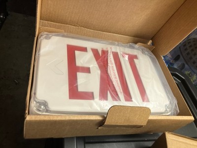 New Door Exit Lighted Sign, Wet Location LED, Red letters Double Battery Backup