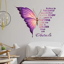 Large Inspirational Butterfly Wall Decals Stickers, Motivational Saying 