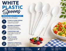 Plastic White Spoons Set Reusable Heavy Duty Cutlery for Party Wedding Catering