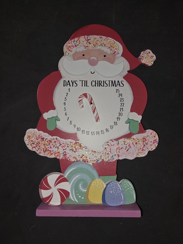 Santa Claus Wooden Countdown to Christmas Figure Candy And Sprinkles