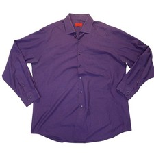 Alfani Shirt Men 17 34/35 XL Purple Check Button Up Stretch Dress