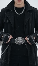 Men Women Buckle Silver Skull Skeleton Black Detail Big Size Gothic Biker Rider