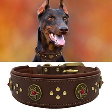 Leather Dog Collar, 2 inches Wide Heavy Duty Genuine Leather Collars,Soft Han...