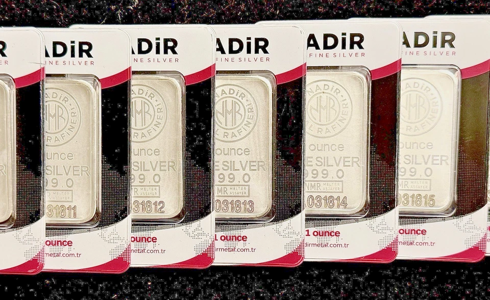 Juego de ensayo 7 barras de plata NADIR 1 oz 🇹🇷 series consecutivas .999 fino sellado Foto 2 de 4