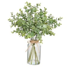  Fake Eucalyptus Stems in Glass Vase with Faux Water,14" Artificial Plants 