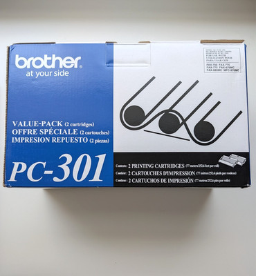 2 Pack Brother Genuine PC-301 Printing Fax Cartridges - NEW Open Box