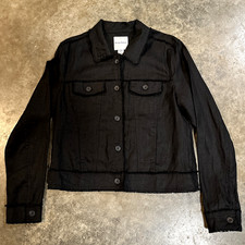 Tommy Bahama Two Palms Linen Raw Edge Jacket Raw Hem Trucker Black Women Medium