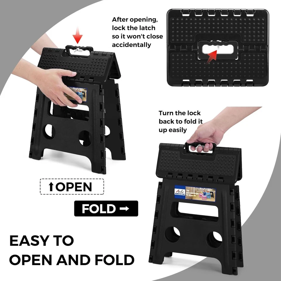 Folding Step Stool Plastic Foldable Stools Non Slip Dot Surface 13" 16" 17.5" - Image 4 of 4