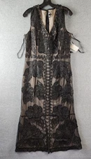 Marina Embroidered Vneck Mesh Maxi Dress Women's 14 Black Back Zipper Closure