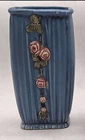 Antique Weller Pottery Blue Drapery Vase w/Roses 7"