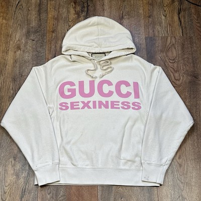 GUCCI Sexiness Hoodie XS/S White Pink Logo Sweatshirt Authentic Unisex
