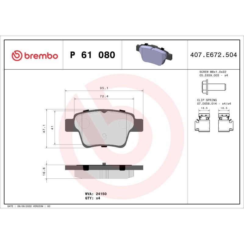 BREMBO P 61 080 Brake Pads Set Rear for 307 C4 207 408