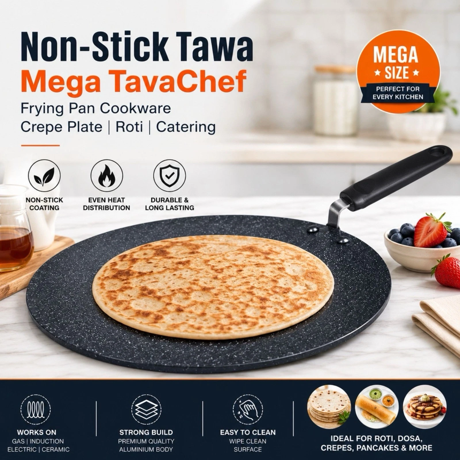 Non-Stick Tawa 36CM Mega TavaChef Frying Pan Cookware Crepe Plate Roti Catering