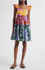 FARM Rio Tropical Swing Mixed Print Tiered Cotton Sundress Size S