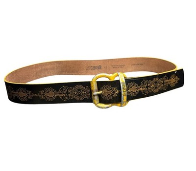 Vintage Just Cavalli Roberto Cavalli Leather Belt 95 Black Gold Baroque Italy 