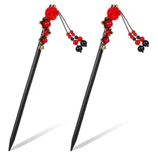 2 Pack Japanese Chinese Hair Stick Retro Wooden Hairpins for Long Hair