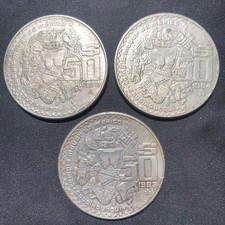 Complete Set (1982-1983-1984) Mexico 50 Pesos Coyolxauhqui Aztec Moon Goddess