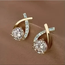 Womens 18k Gold Plated Hoop Earrings Crystal Drop Dangle Elegant Fashion Jewelry