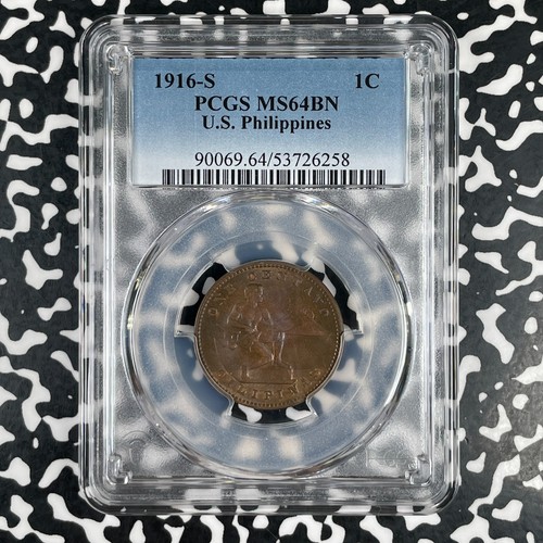 1916-S U.S. Philippines 1 Centavo PCGS MS64BN Lot#G3801 Choice UNC!