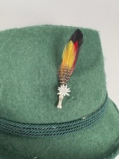 Oktoberfest/German Feather Hat Pin with Edelweiss Holder (Black, Red and Yellow)