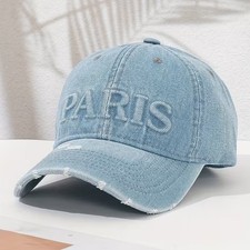 ‌Retro Washed Denim Baseball Cap - Distressed Design & Letter Embroidery