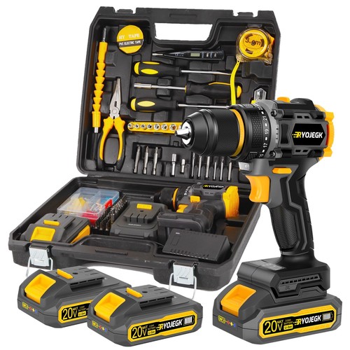 Compact Brushless Power Drill Set,60N.m Cordless Drill Tool Box with 2 Batter...