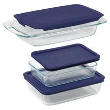 Pyrex 6pc Bake and Store Set (3 Containers and 3 Lids): Glass Bakeware