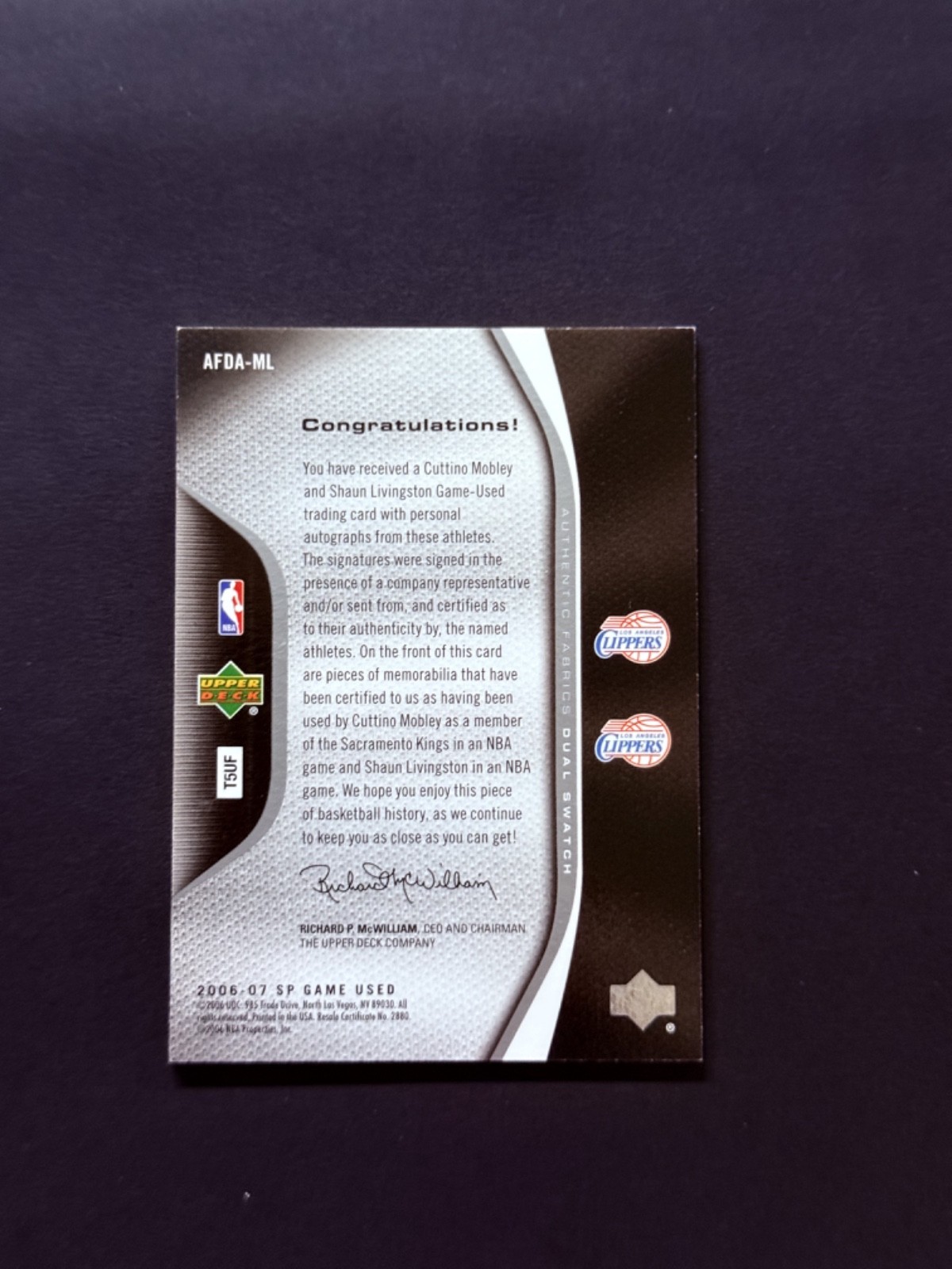 2006-07 Upper Deck SP Game Used Dual Auto Swatch Cuttino Mobley/Livingston /50 view 2