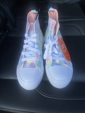 New Sz 6 GIRLS HIGHTOP SHOES WONDER NATION HOLOGRAPHIC PINK GLITTER SNEAKERS