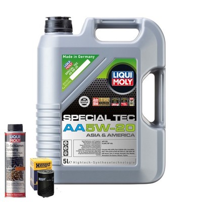 Motoröl 5W20 LIQUI MOLY Spezial Tec Aa 5L+HENGST Ölfilter +Ölschlammspülung