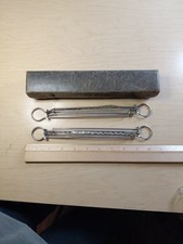 Antique PORTABLE TRAVEL Collapsing METAL CLOTHES HANGERS w/Leather Case Vintage