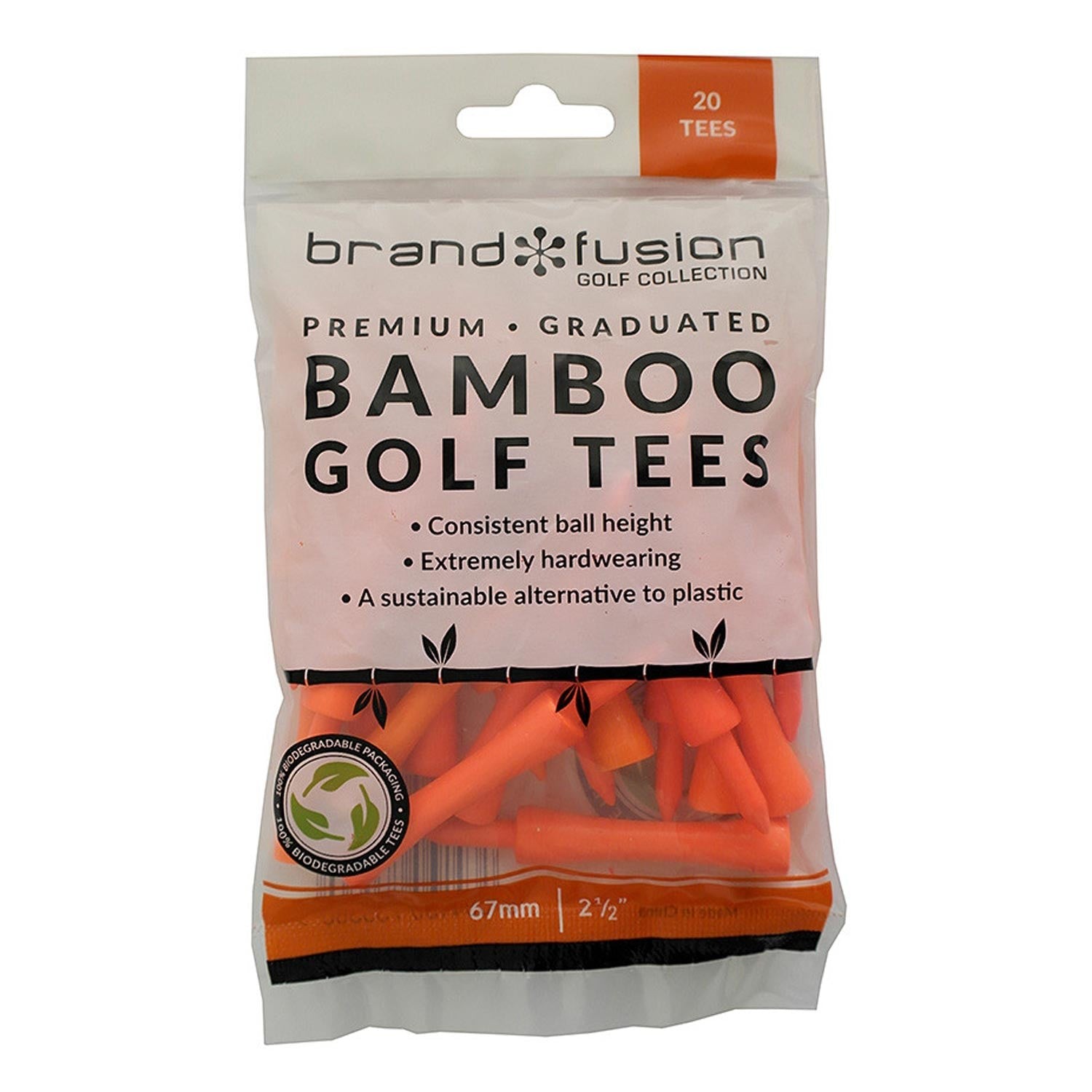 Brand Fusion Bamboo Graduated Golf Tees - Orange (67mm)