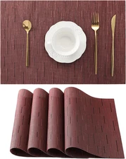 Burgundy Placemats Set of 4 - Heat Resistant Non-Slip Place mats for Dining Tabl