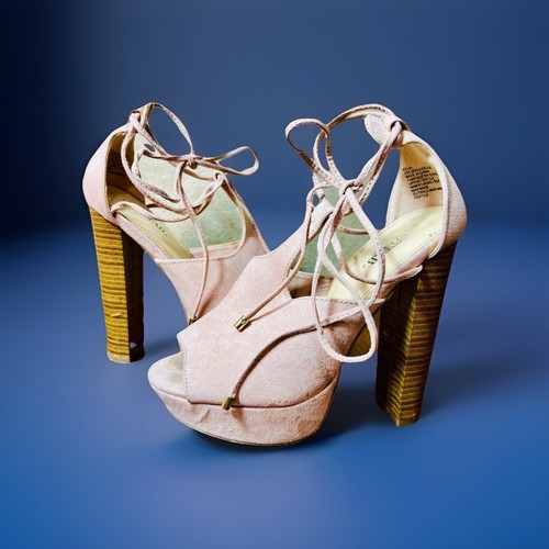 JustFab "Nylia" rosa Wildlederimitat T-Riemen Gladiator Plateau Absatz Sandalen 5,5 - Bild 1 von 7