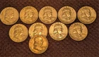 Lot of 10 - Franklin Half Dollar - 90% Silver - $5 Dollar Face -