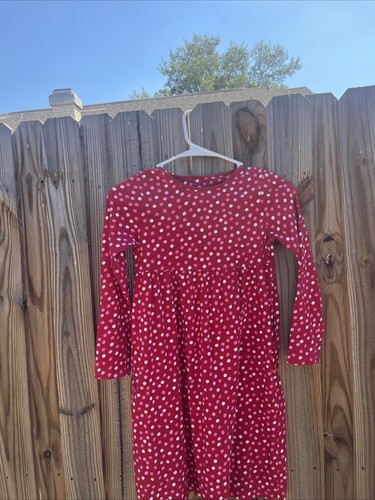 GIRLS LANDS END RED pink white cotton LONG SLEEVE polka dot PARTY DRESS 7/8 - Picture 2 of 8