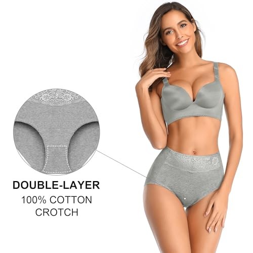 Women's High Waisted Cotton Underwear Soft Breathable XX-Large Black*3 Grey*2 - Imagen 4 de 7