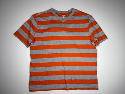 Bugle Boy T Shirt Men XL Orange Gray Striped Vintage 90s Casual Streetwear