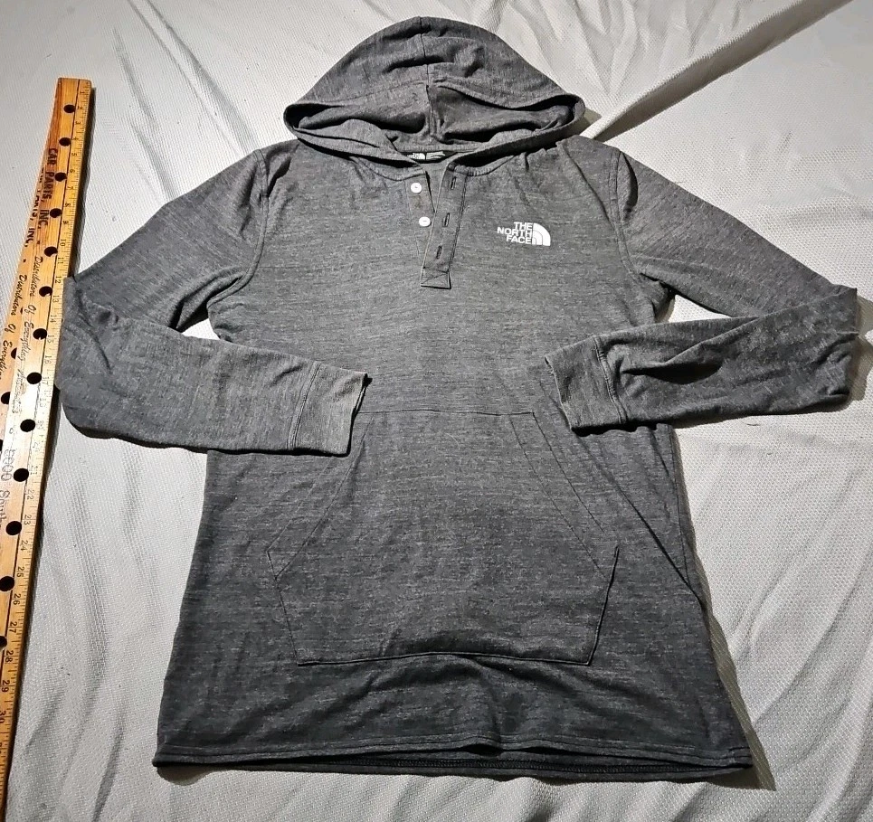 North Hoodie Shirt Mens Small Gray Henley Button Outdoor Logo Casual Lightweight