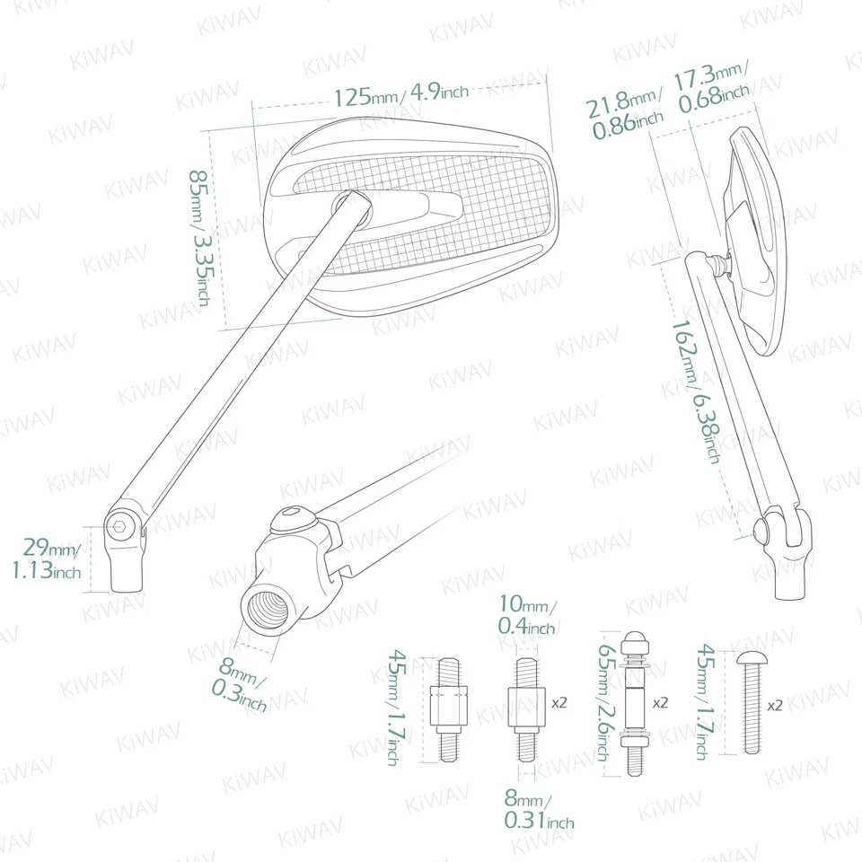 Espejos DELGADOS VAWiK MAMBA Negro Fibra de Carbono Convexo Ajustable Personalizado Motocicleta Foto 2 de 4