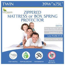 Twin Size Mattress or Box Spring Encasement (8"-11" Depth) Waterproof Zippere...