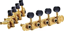 Deluxe A-Style Mandolin Tuning Machines 4L x 4R Chrome w/ Black Buttons