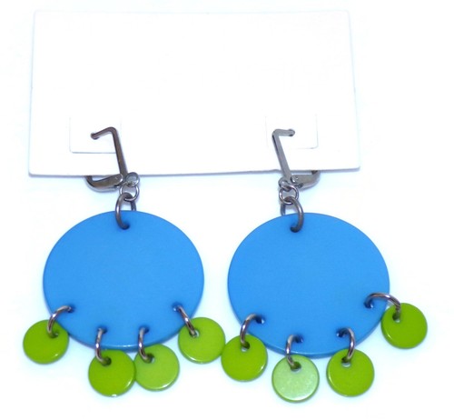 Sobral Fichas N48 C/4 Fichas Blue & Green Dangling Disks Artist Made Earrings - Picture 6 of 6