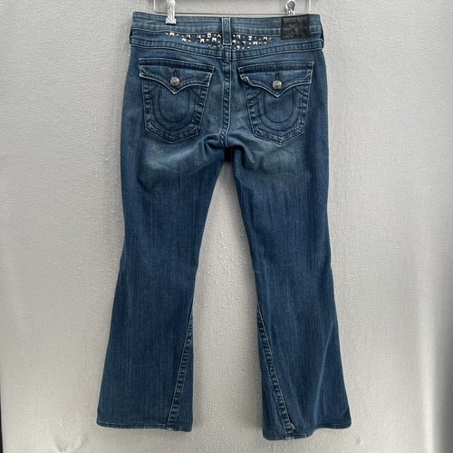 Pantalones de mezclilla para mujer True Religion Joey Flare talla 31x 29,5 tachonados elásticos en dificultades - Imagen 2 de 8