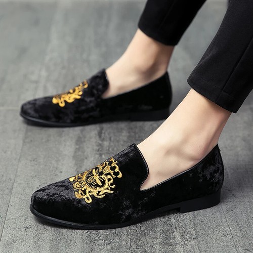 Men's Suede Soft Penny Embroidered Flat Slip-On Men's Velvet Loafer Dress Shoes - Picture 23 of 25