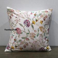 Indian Cotton White Floral Home Room Décor Pillow Cover Case Sofa Cushion Covers