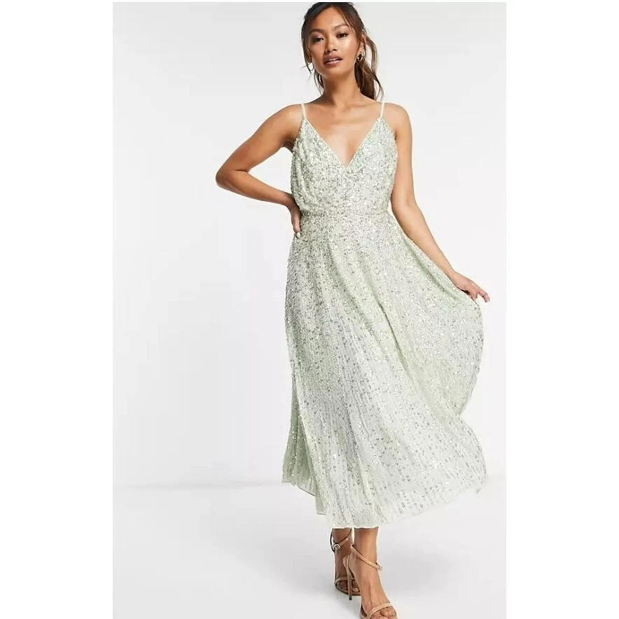 ASOS Edition Embellished Cami Midi Dress Sage Green 10