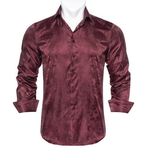 Men's Shirts Long Sleeve Casual Button Down Dress Shirt Silk Paisley Floral Top - Picture 44 of 52