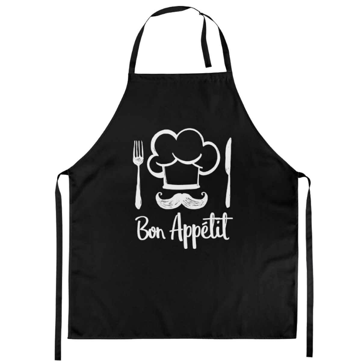 Tablier noir adulte en coton ajustable de cuisine chic